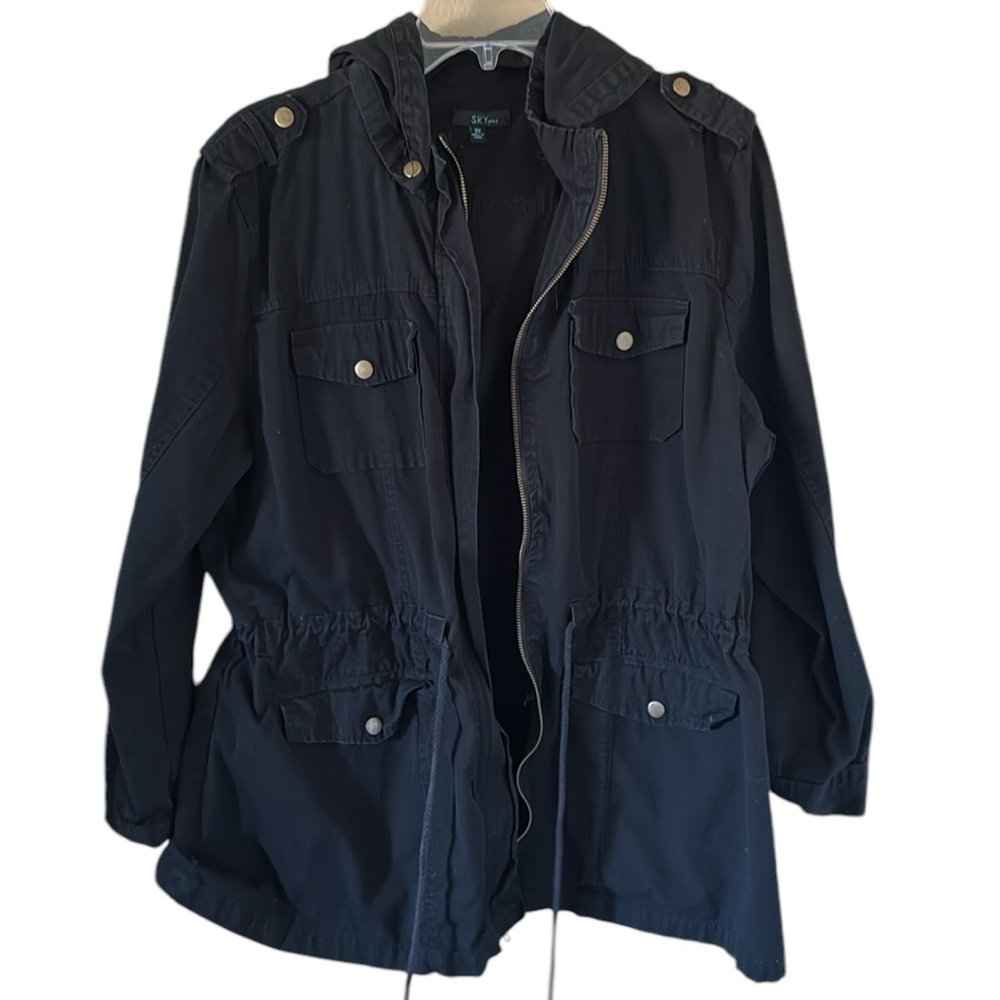 Sky Plus Women’s Black Utility Cotton Jacket with detachable hood size 3X